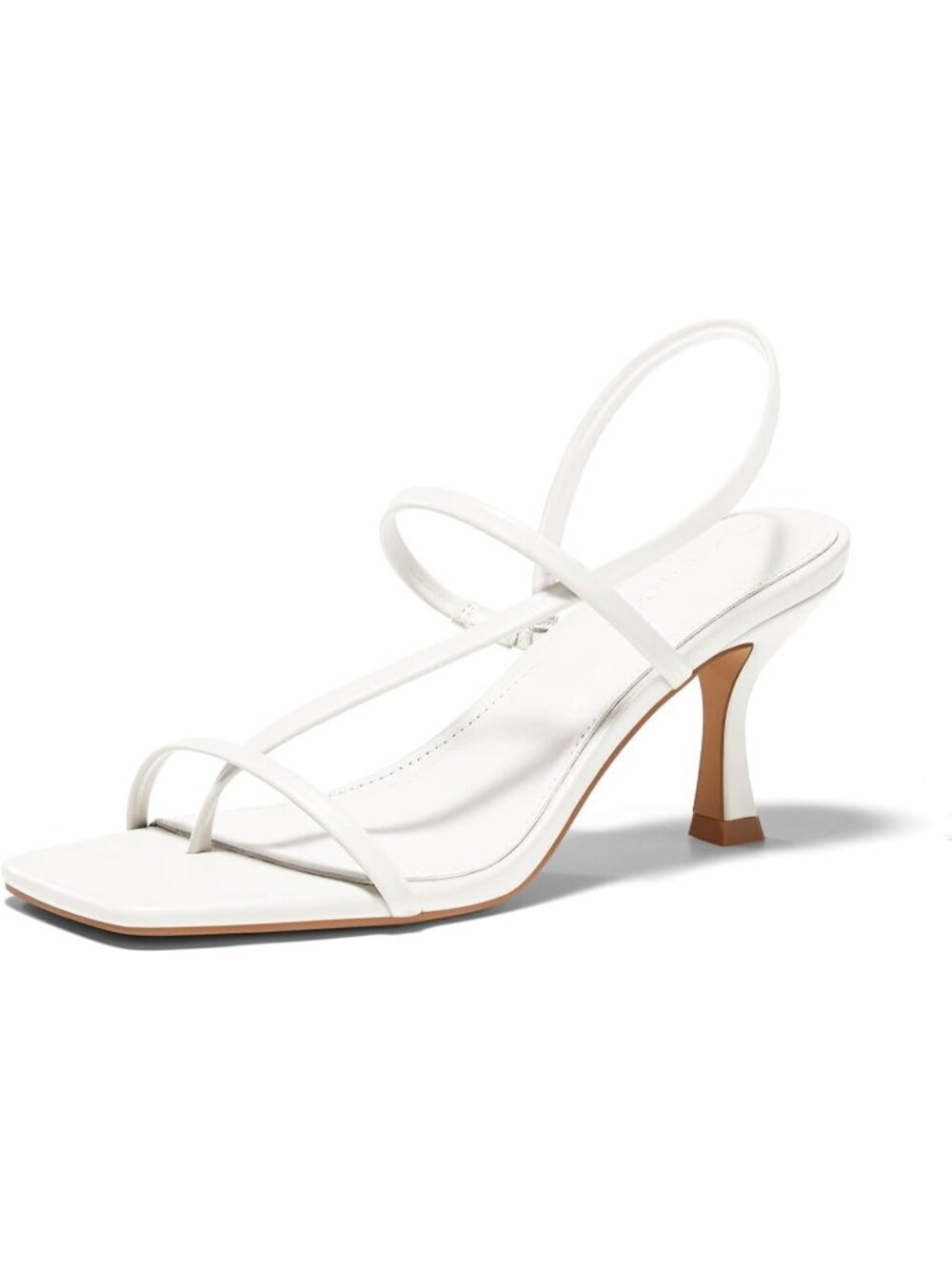 Women's White Strappy Kitten Heels Sandals Square Open Toe Flip Flops Shoes